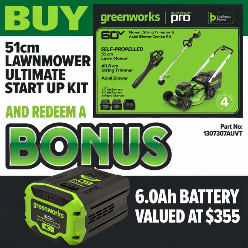 Greenworks Pro 60V 51cm Lawn Mower Ultimate Start Up Kit